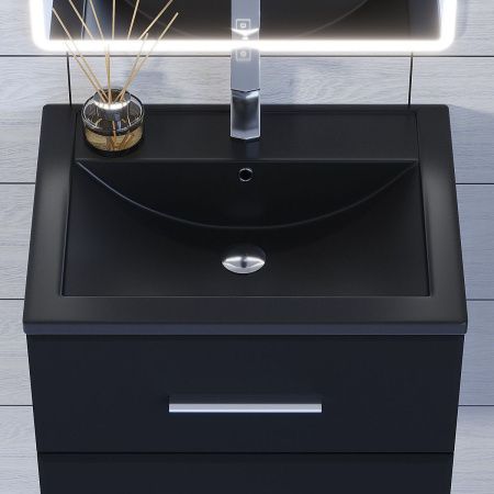 Раковина из искусственного камня Uperwood Foster Quartz 291030054 60х40 полувстраиваемая цвет черный