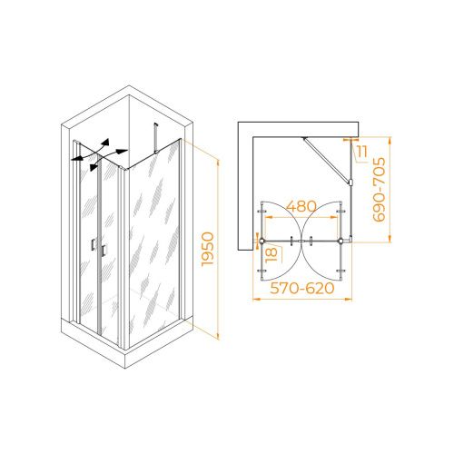 Душевой уголок RGW Passage 060814467-11 70х60 стекло прозрачное профиль хром без поддона - фото 2
