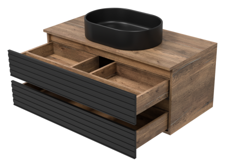 Тумба под раковину Brevita Dakota DAK-09100-19/02-2Я 100х50 подвесная цвет черный/коричневый