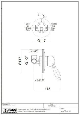Смеситель Fiore Imperiale 83ZZ5130 встраиваемый в стену бронза