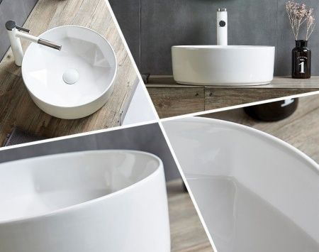 Раковина из сантехнического фаянса CeramaLux 9425 40х40 накладная цвет белый без отверстий под смеситель