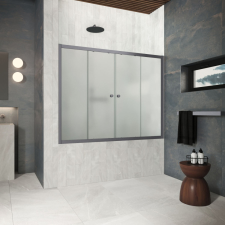 Душевая шторка на ванну Vegas-Glass Z2V Protec Z2V Protec 165 06 10 165х140 стекло матовое профиль вороненая сталь ориентация универсальная