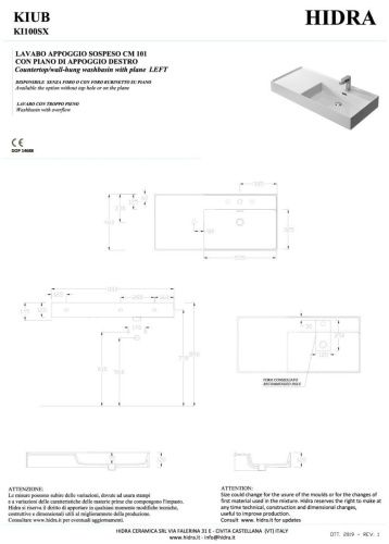 Раковина керамическая Hidra Kiub KI100SX/026 100х50 подвесная цвет черный 1 отверстие под смеситель - фото 2