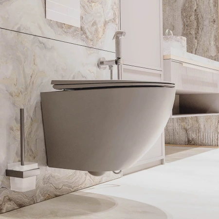 Унитаз подвесной Veconi Moro VMO-48TGr серый с сиденьем микролифт безободковый смыв торнадо