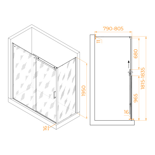 Душевой уголок RGW Tornado 02074488-11 180х80 стекло прозрачное профиль хром глянцевый без поддона - фото 2