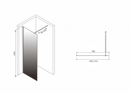 Душевая перегородка Abber Immer Offen AG69101BD 100х200 стекло тонированное профиль черный