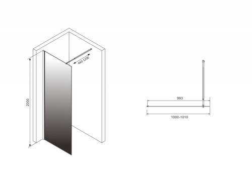 Душевая перегородка Abber Immer Offen AG69101BD 100х200 стекло тонированное профиль черный - фото 3