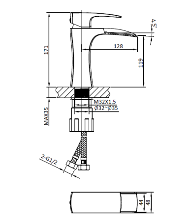 Смеситель AltroBagno Cascata AltroBagnoCascata0111BiCr на раковину белый/хром