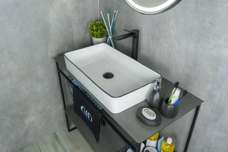 Раковина керамическая Gid Geométrico 52225 60х30 накладная цвет белый/черный без отверстий под смеситель