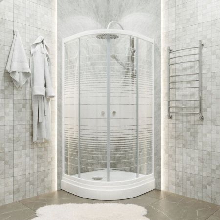 Душевой уголок Тритон Стандарт Щ0000061805 90х90 стекло с рисунком профиль белый с поддоном