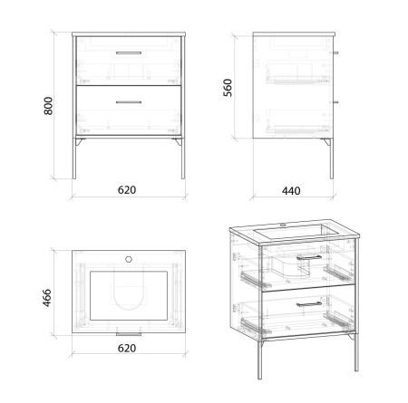 Тумба под раковину Grossman Неро 106504 60х40 напольная цвет коричневый