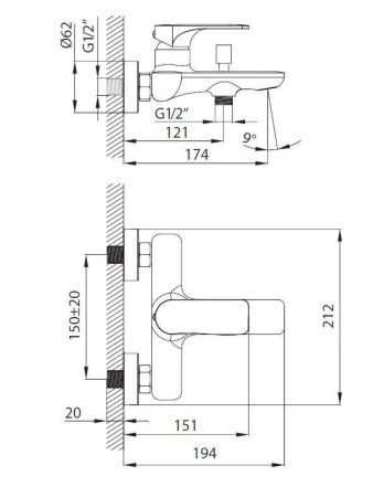 Смеситель для ванны Creavit FY2500 настенный хром