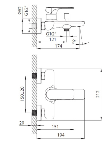 Смеситель для ванны Creavit FY2500 настенный хром - фото 2