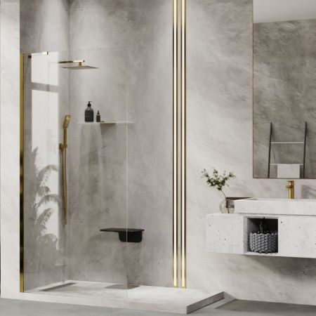 Душевая перегородка Wasserkraft Aisch 55W 55W44 100х200 стекло прозрачное профиль золото
