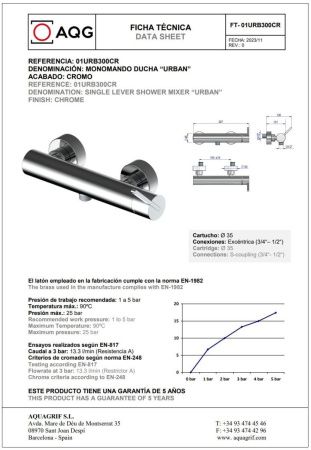 Смеситель AQG Urban 01URB300CR настенный хром