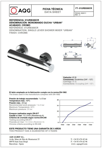 Смеситель AQG Urban 01URB300CR настенный хром - фото 2