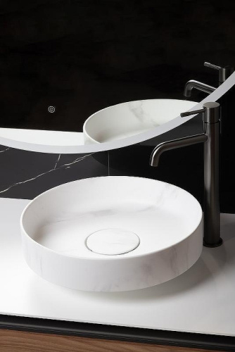 Раковина из искусственного камня Boheme Corian 801-CLCT 40х40 накладная цвет белый мрамор - фото 4