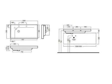Раковина из сантехнического фаянса Hatria GRANDANGOLO YXF701 100х50 подвесная цвет белый