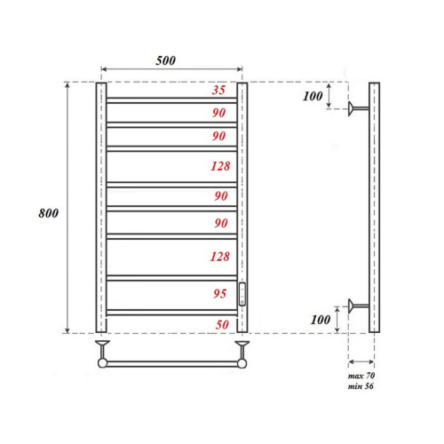 Полотенцесушитель Point Аврора PN10858B 53х80 электрический черный - фото 2
