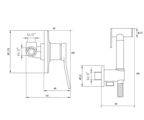 Гигиенический душ со смесителем Bronze de Luxe Element EL28GB золото матовое/черный - фото 3