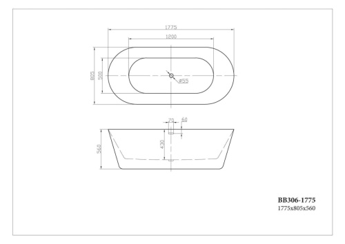 Ванна акриловая BelBagno BB306-1775 177,5х80,5 отдельностоящая овальная - фото 4