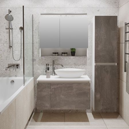 Тумба под раковину Runo БАРИ 00-00001379 80х50 подвесная цвет белый/серый