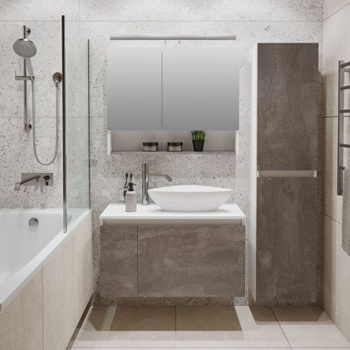 Тумба под раковину Runo БАРИ 00-00001379 80х50 подвесная цвет белый/серый - фото 4