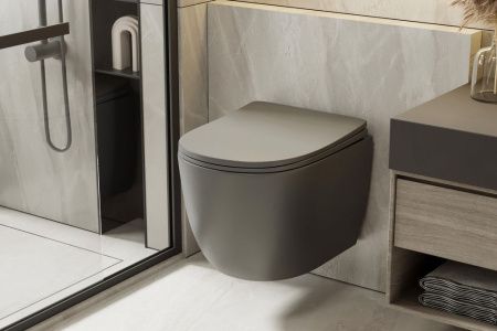 Унитаз подвесной Abber Bequem AC1101TMG серый с сиденьем микролифт безободковый смыв торнадо