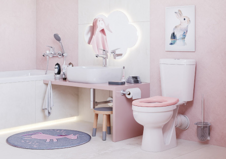 Унитаз-компакт напольный с бачком Santek Каспер 1WH501847 белый/розовый с сиденьем каскадный смыв