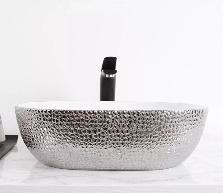 Раковина керамическая Gid 53302 40х40 накладная цвет белый/серебро без отверстий под смеситель