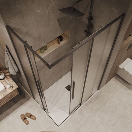 Душевой уголок Grossman Galaxy 300.K33.01.70R12L.21.02 120х70 стекло шиншилла профиль черный без поддона