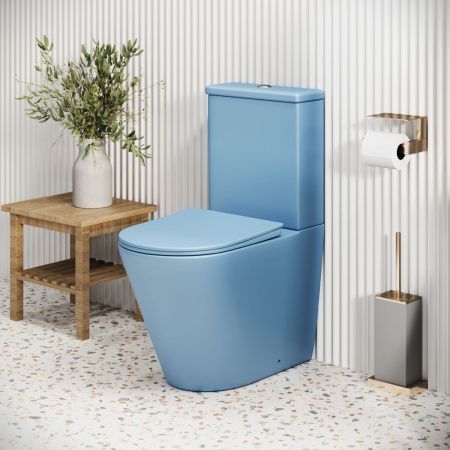 Унитаз напольный с бачком Grossman Color GR-4480BSMS голубой с сиденьем безободковый каскадный смыв