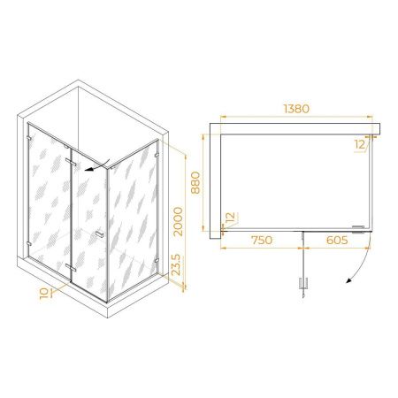 Душевой уголок RGW Stilvoll 353204049-210 140х90 стекло матовое профиль сатин без поддона