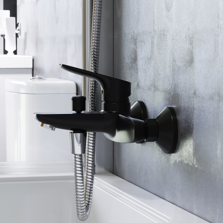 Смеситель для ванны и душа Damixa Jupiter 771000301 настенный черный без термостата