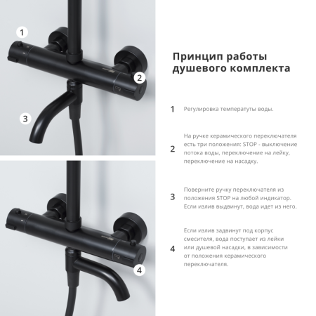 Душевая стойка WasserKRAFT A28801 настенная цвет черный с термостатом