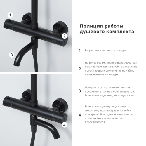 Душевая стойка WasserKRAFT  BK28801BM настенная цвет черный - фото 3