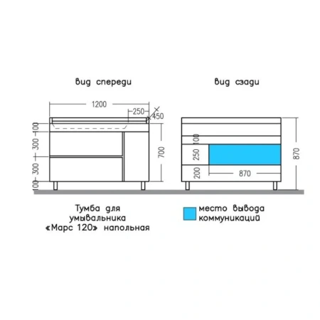 Тумба под раковину СанТа Марс 700422 120х50 напольная цвет белый/серый