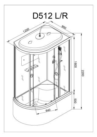 Душевая кабина AvaCan D512SREL 120х90 четверть круга с крышей ориентация универсальная