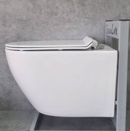 Унитаз подвесной CeramaLux 2196-2 белый с сиденьем микролифт каскадный смыв