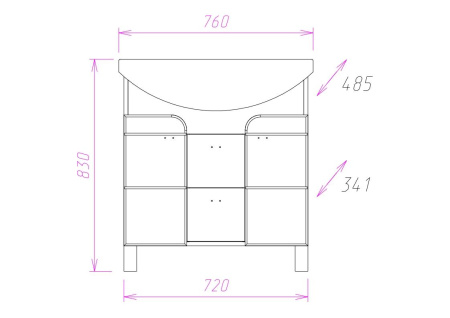 Тумба под раковину Onika Стиль 107512 72х34х68 напольная