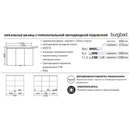 Зеркало-шкаф Burgbad Eqio SPGT120LF2009 120х80 подвесной цвет белый