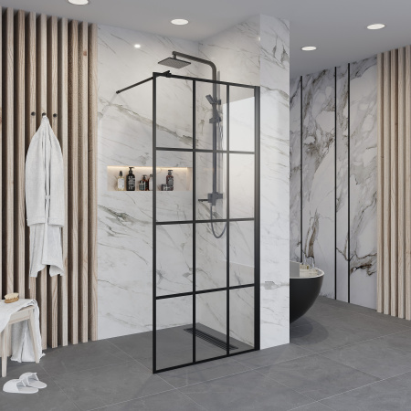 Душевая перегородка Niagara Nova NG-685-12BLACK 120х195 стекло прозрачное с рисунком профиль черный