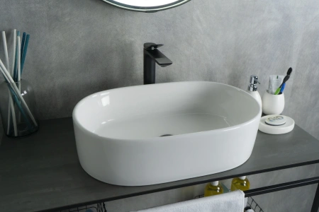 Раковина керамическая Gid Lago 51111 60х40 накладная цвет белый 1 отверстие под смеситель