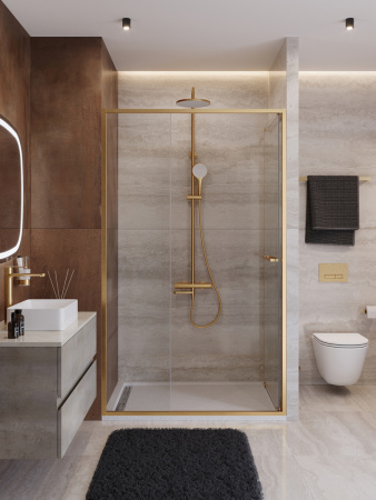 Душевая дверь Cezares LUX LUX-B-FS-11-120-C-BORO 120х195 стекло прозрачное профиль золото