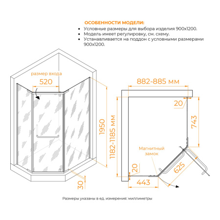 Душевой уголок RGW Passage (Пассаж) 35089192-14 120х90 стекло прозрачное профиль черный без поддона