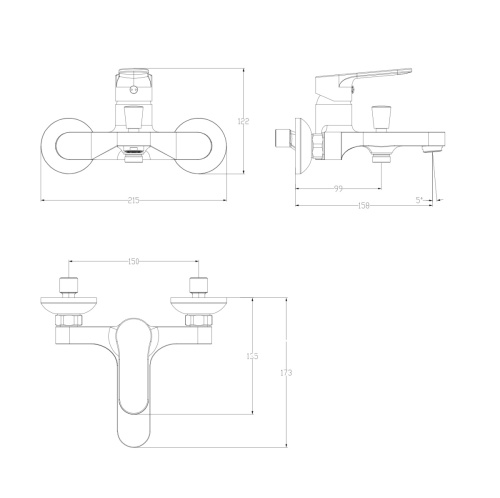 Смеситель для ванны с душем Wonzon & Woghand Lumia WW-815523-CR настенный хром - фото 2
