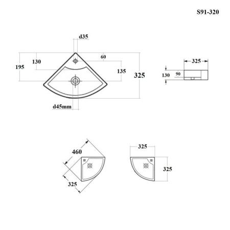 Раковина из сантехнического фарфора Bond Corner S91-320 30х30 подвесная цвет белый 1 отверстие под смеситель