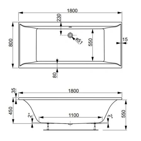 Ванна акриловая Vagnerplast Veronela VPBA180VEA2X-04 180х80 пристенная прямоугольная без каркаса