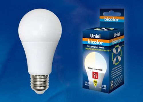 Лампа светодиодная Uniel Bicolor (Бицолор) LED-A60-9W/WW+NW/E27/FR PLB01WH картон - фото 2