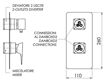 Смеситель для душа Daniel Diva DV612D2KBDP встраиваемый в стену брашированное золото без термостата